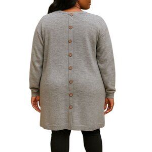 Womens Size Large Cardigan Grey Longline Button-Back Pockets Casual Plus